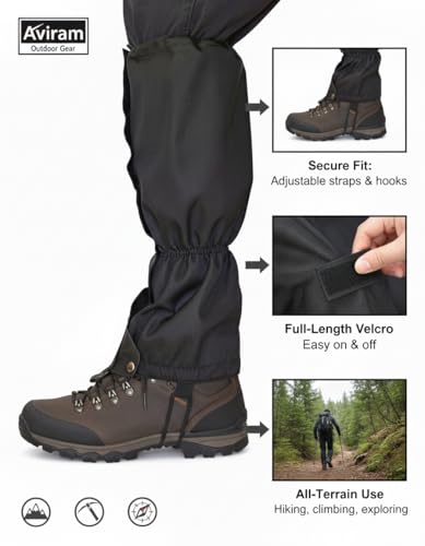 Image of AVIRAM Waterproof Windproof Hiking Gaiters - Lightweight Trekking, Climbing & Outdoor Leg Protection (1 Pair)