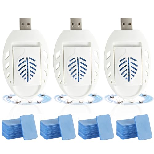3PCS Portátil USB Repelente de Mosquitos Eléctrico, Trampa para Mosquitos Eléctrica, USB Mosquito Killer con 120 Reemplazable Pastillas pour Utilisation Intérieur, Extérieur, Voyage et Camping