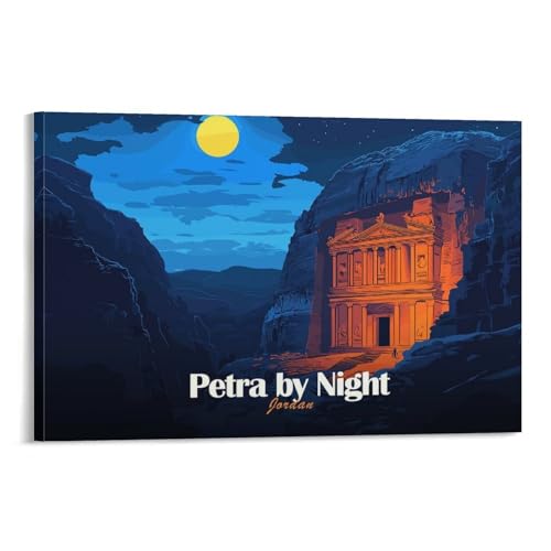 Tableau sur toile Petra by Night Jordan 40x60cm de style moderne pour décoration murale de salon