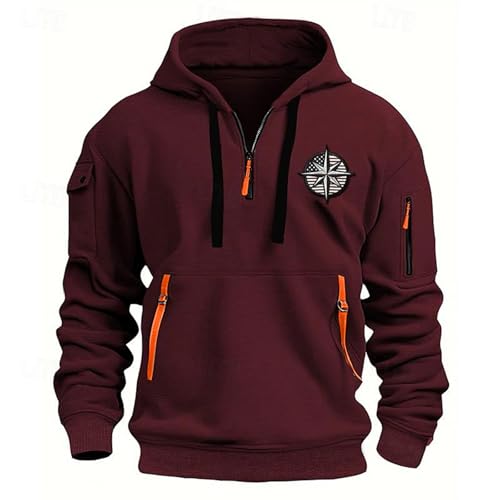 Fall Winter Quarter Zip Hoodie Men Pullover Tactical Sweatshirt Vintage Long Sleeve Casual Hoodies with Pockets