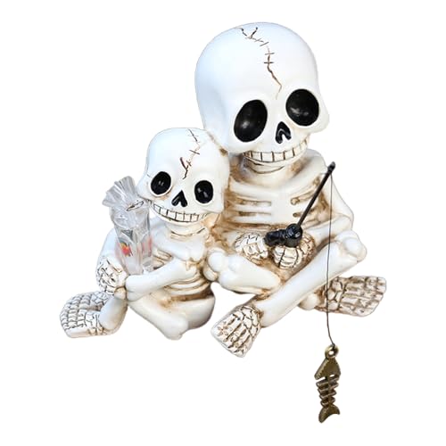Flkiglm Skeleton Figures, Decorative Sculptures for the Garden Area, Fishing Garden, Skeleton Sculpture Made of Resin for Windowsill, Bookshelf, Balcony, Pond