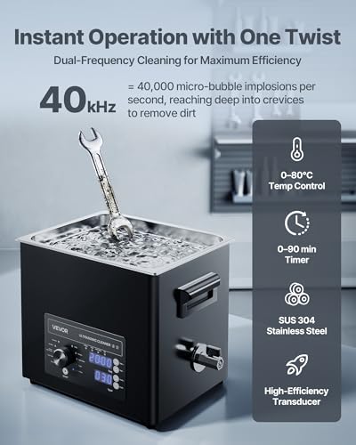 Image of VEVOR 10L Ultrasonic Cleaner, Professional Ultrasonic Cleaner Machine with Knob Control, Stainless Steel Cleaning Machine with Basket and Cleaning Ball, for Watches, Razors, Jewelry, Coins and More