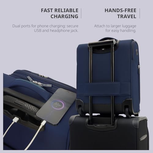 Image of Verage Underseat Carry On Luggage With Spinner Wheels, Navy Blue, 16-Inch Rolling Pro, Softside