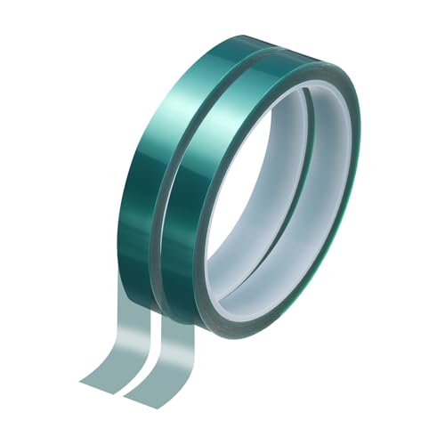 Image of HARFINGTON 2 Rolls High Temperature Masking Tape 15 /32 inch x108ft(12mmx33m) 0.05mm Thick PET Film Silicone Adhesive Heat Resistant Tapes for Heat Press Anodizing Circuit Board, Dark Green