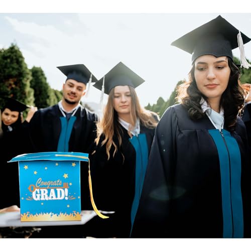 Image of Outus 2026 Grad Card Box with Tassel Congrats Graduation Cap Card Holder for Graduation Gift Box Party Supplies(Light Blue,Stylish)