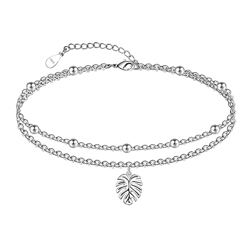 Image of CHIC & ARTSY Women Anklets S925 Sterling Silver Dainty Layered Anklet Bracelet Adjustable Multilayer Beach Ankle Bracelet Summer Jewelry for Women 10-11 Inches