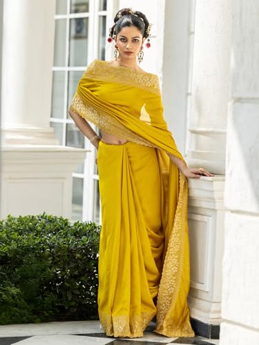 Image of Libas Embellished Silk Blend Saree for Women With Unstitched Blouse Piece | Traditional Saree for Festive & Wedding