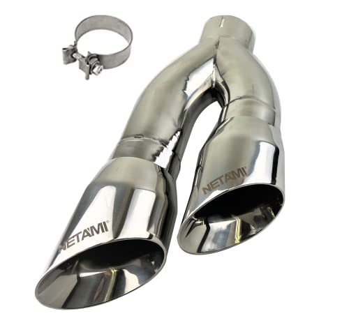 Image of 3 inch Inlet to 4 inch NETAMI NT-1690 Exhaust Tip Double Wall Stainless Steel Side Exit for Truck with Clamp Chrome Polish