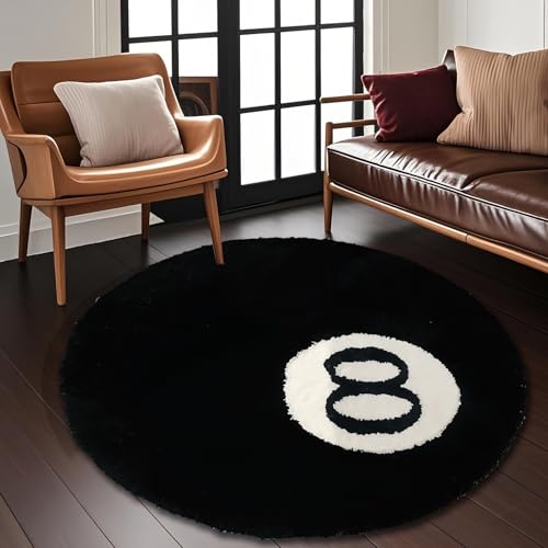 8 Ball Rug, 40 Inch Round Black Tufted Circle Modern Shag Carpet for Kid Room Living Room Bedroom Luxury Home Decor