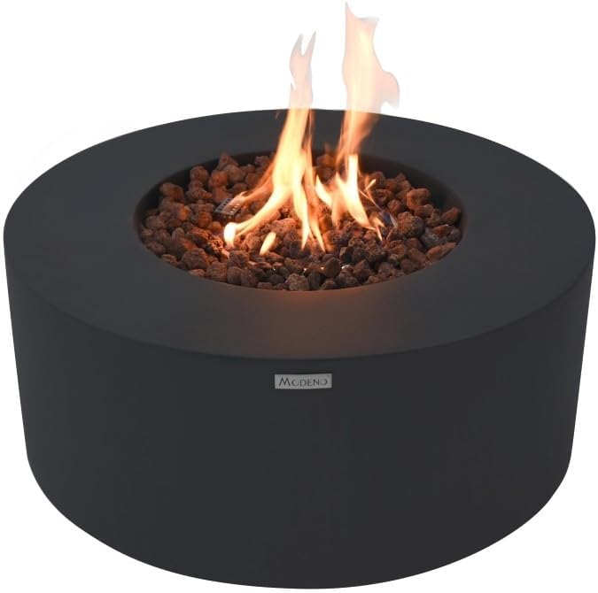 Venice Fire Table Outdoor Fire Pit 34" x 34" Cast Concrete Round Firepit Includes Lava Rocks 45,000 BTUs Outdoor Fireplace for Patio Furniture Set, Deck, Porch, Outdoor Heater - Liquid Propane