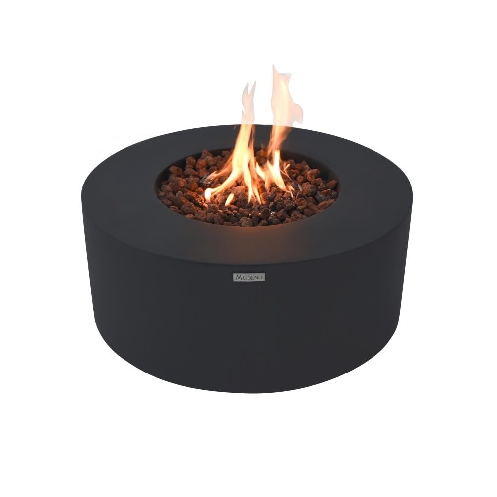 Venice Fire Table Outdoor Fire Pit 34" x 34" Cast Concrete Round Firepit Includes Lava Rocks 45,000 BTUs Outdoor Fireplace for Patio Furniture Set,