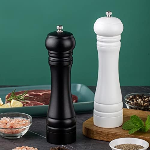 Salt and Pepper Grinder Set, teguyi 8 Inch Rubber Wood Pepper Mill Set of 2, Adjustable Ceramic Grinding Rotor (Black and Whtie)
