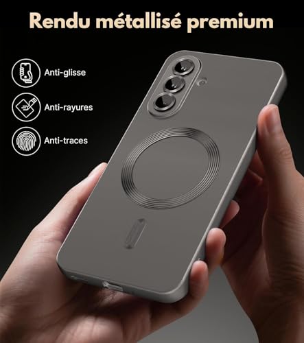 Image of DIZORO Samsung A36 Case, Compatible with Mag Safe Back Cover, Matte Luxury Metallic Luster Flexible TPU Wireless Charging Shockproof Case with Camera Protector Lens (Grey)