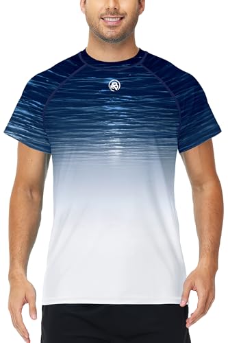 Image of AOBUTE Mens Swim Shirts Short Sleeve UPF 50+ Sun Shirt Quick Dry Rash Guard Fishing Swimming Shirt