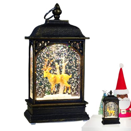 Farol de globo de nieve de Navidad, globo de nieve único de luz cálida, elementos navideños, faroles LED decorativos para mesas, repisas o mesas de vacaciones