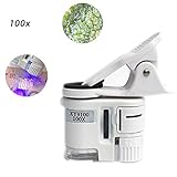 MICROSCOPIO CON LED Y LUZ UV: la luz LED proporciona un aspecto brillante para la observación de insectos en la piel y el cabello en condiciones de poca luz. La luz UV puede detectar la marca de agua en efectivo e identificar la autenticidad del dinero y las joyas.