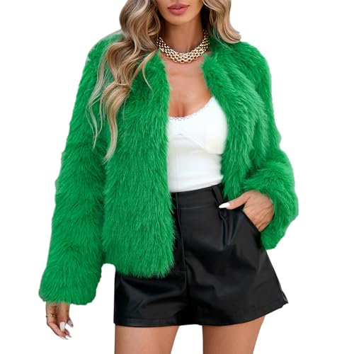 Zando Womens Fur Coat Long Sleeve Pockets Cropped Jacket Women Ou...