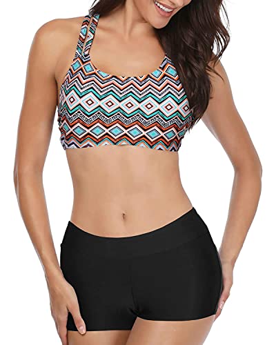 Yonique Tankini Swimsuits For Women 3 Piece Bathing Suits Swim Tank Top With Boy Shorts And Bra Modest Swimwear Blue&Green Geometric M #TOP3
