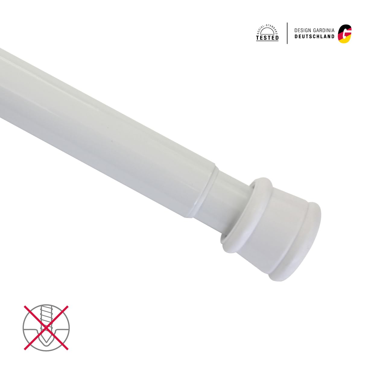 GARDINIA Barra de metal para cortinas, Extensible, Montaje sin tornillos ni taladros, Diámetro 23/26 mm, Longitud 60-100 cm cm, Blanco, Acero