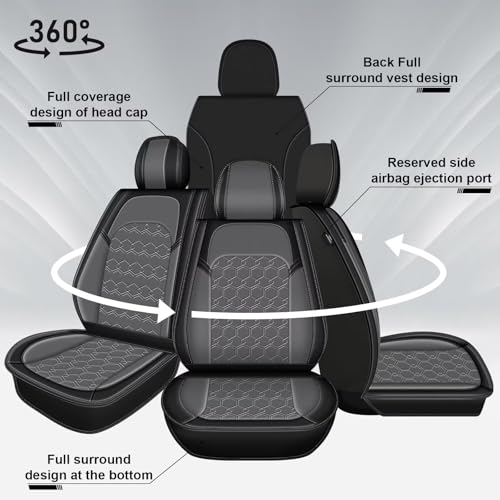 Image of Front Seat Covers for Toyota 4Runner 2003-2026 2027 Faux Leather | Waterproof Breathable Scratch Resistant 360 Wrap Airbag Compatible Easy Clean (2 Seats,Black & Grey)