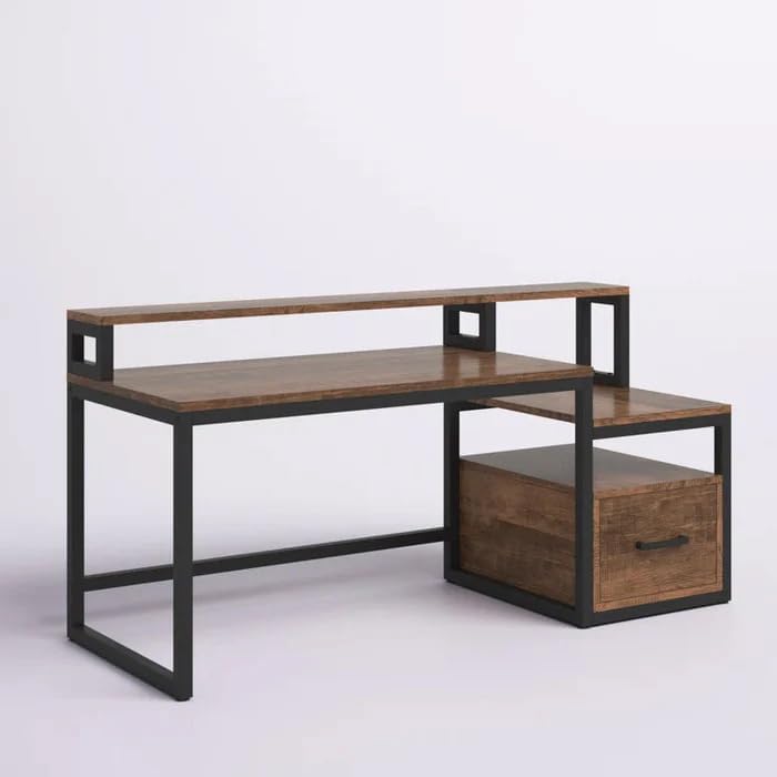 Image of Klaxon Engineered Wood Iron Study Table with Drawer, Multi-Usage Laptop Desk & Home Office (Printo-FD, DIY Installation)