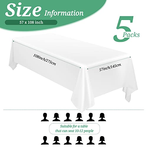 5 Pack White Tablecloth 58 X 108 Inch Satin Table Cloth For 6 Foot Rectangular Tables,Overlay Smooth Fabric Table Cover Bright Silk Cloth Table Clothes For Party Wedding Banquet Table Decoration #TOP1