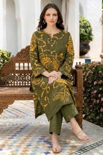 Image of ANNI Designer Kurta Set for Women Erode Rayon Printed | Kurti Set for Woman | Kurta Palazzo 2 Piece Outfit | Band Collar 3 /4 Sleeve A-Line Fit Ethnic Dress Stylish Kurta Sets for Women Clothing