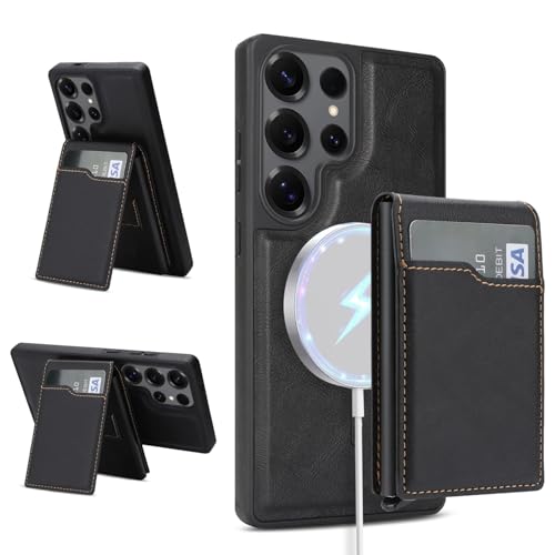 Étui en cuir pour Samsung Galaxy S25 Plus coque silicone noir élégante avec support