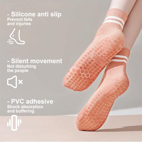 Image of 3 Pairs Yoga Socks with Grips Yoga Grip Socks for Women Non Slip Yoga Athletic Socks Pilates Socks for Ladies