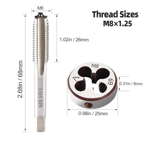 Image of M8 x 1.25 Metric Thread Tap and Die Set, M8 x 1.25mm High-speed Steel Machine Tap Die Set Right Hand