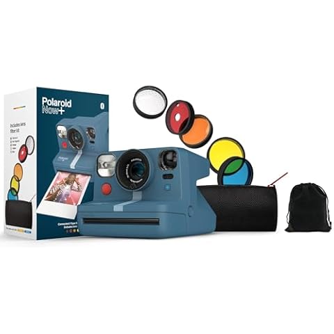 Polaroid Now+ Bluetooth Connected I-Type Instant Film Camera with Bonus Lens Filter Set, Blue Gray with Carry Pouch Cover
