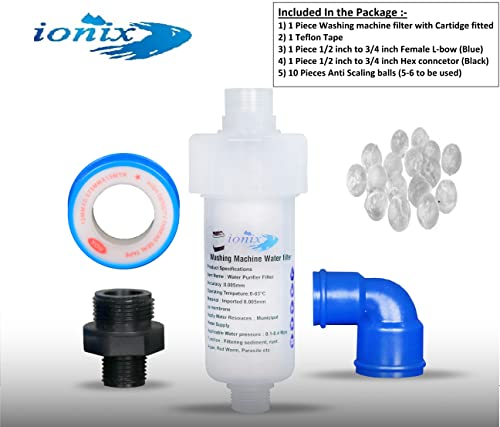 IONIX Dual Water Softner + Sediment Remover | Washing machine filter with connectors, Easy 1 minute installation, filter for hard water | Removes bad odor and Prevents limescale