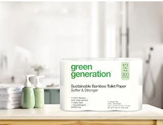 Green Generation Bamboo Toilet Paper -12 Roll, 3-Ply, 300 Sheets/Roll - Non Toxic Toilet Paper Organic Septic Safe - BPA Free Sustainable, Soft, FSC Certified - Home, Boat & RV Use