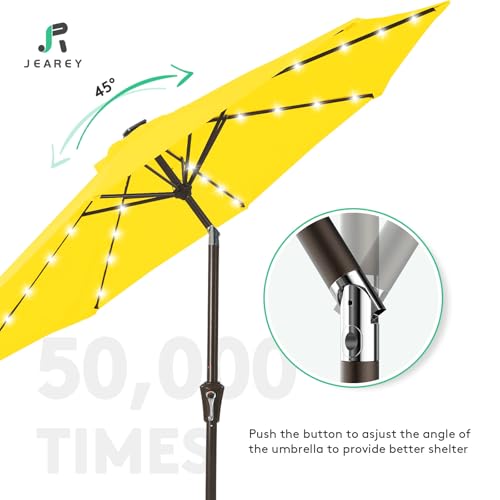 Image of JEAREY 9FT Outdoor Patio Umbrella with Solar Lights, LED Lighted Pool Umbrella with Tilt and Crank, Outdoor Table Umbrellas for Deck, Yard & Market (Lemon)