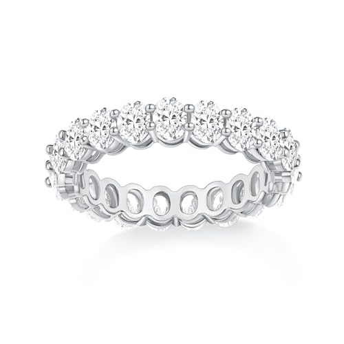 MINDDHA 14K Gold Plated Rings- Oval Cubic Zirconia Love Ring Simulated Diamond Stackable Rings Eternity Bands/Silver Rings, Gold Rings for Women- 4mm Band Size 4-12