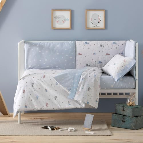 Burrito Blanco | Conjunto de Edredón y Protector para Cuna y Maxicuna de 60 cm (+ Medidas Disponibles) | Chichonera | Azul 013