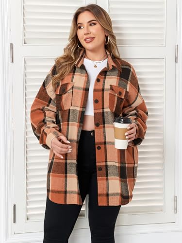ZOMVA 2025 Women's 1X-5X Plus Size Flannel Plaid Corduroy Shacket Jacket Oversized Button Down Coats Shirts Winter Fall3