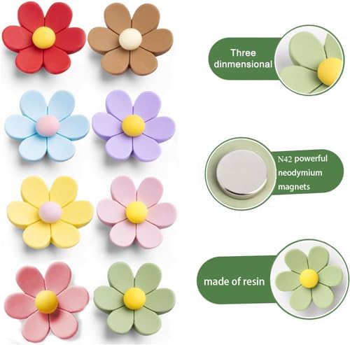 Image of LUVINA 3D Flower Magnets for Fridge, Strong Refrigerator Magnet, Colorful Adorable Decorations for Office, Kitchen Decor, Cute Desk Accessories, (Pack of 12, Flower- Small*4+ Medium*4+ Large*4)