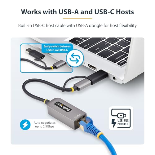 Image of StarTech 2.5GbE USB-C to Ethernet Adapter, USB-A Converter, NBASE-T NIC