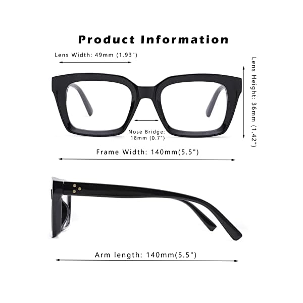 Hycredi Classic Square Eyewear Non-prescription Clear Lens glasses for Women Men Thick Square Frame Eyeglasses-Black+Transparent - Image 7