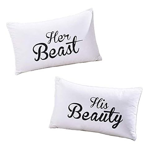 DasyFly His Hers Couples Pillowcases,2PCS Her Beast and His Beauty Pillow Case,Cute Couples Gifts Wedding Gifts V-Day Gifts for Girlfriend Boyfriend Cover