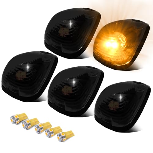 WahMOTOTin Smoked Lens LED Cab Roof Lights Amber Top Clearance Marker Lights Fit For 1999-2016 Super Duty F150 F250 F350 F450 F550,2002-07 E150 E250 E350 E450,2017-18 Super Duty E350 E450(Qty:5)