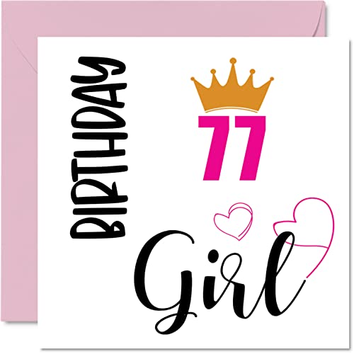 Tarjeta felicitación 77 cumpleaños para mujer, niña cumpleaños, tarjetas feliz cumpleaños para mujer 77 años, abuela y abuelita, tía, 145 mm x 145 mm, setenta y siete setenta y séptimo cumpleaños