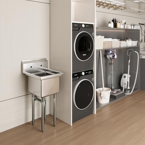 Image of AmGood Stainless Steel Prep & Utility Sink | 304 Stainless Steel | Restaurant, Kitchen, Laundry, Garage | NSF (Bowl Size: 16 inch x 14 inch No Faucet)