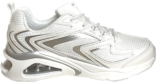Skechers Women's Tres-air Vision-airy Sneaker, White Duraleather Mesh Silver Hot Melt Tr, 3.5 UK