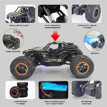 Image of RC Rock Crawler 2x2 Big Tyre Monster Truck | Metal Body, Dual Motor, Remote Control, Rechargeable Battery, Off-Road Climbing Car for Kids & Adults