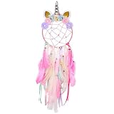 Yanyan Attrape-rêves licorne coloré fait à la main - Attrape-rêves à suspendre - Attrape-rêves à plumes - Pour filles et enfants - Décoration murale - Rose
