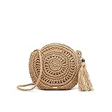 MISAKO Roundy bolso bandolera redonda de rafia - Bolso pequeño de moda primavera verano rafia - Bolsos casual de mujer para diario Roundy Natural 27 X 25 X 2 cm