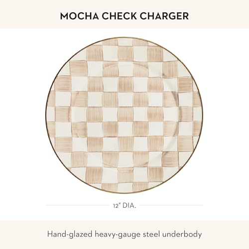 Image of MACKENZIE-CHILDS Enamel Charger Plate, Brown-and-White Mocha Check