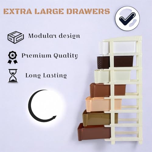 Image of KITCHIVO Plastic Modular Drawer Storage Chest Of Drawers Organizer Storage Box, Large Stomo Racks For Multipurpose Anti-slip Shoes Organizers (Coffee & Chocolate, 7 Layer)